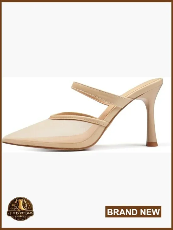 Mesh Pointed Toe Mules with 3.7 Inch Heels Slip On Heeled Sandals - Picture 1 of 7